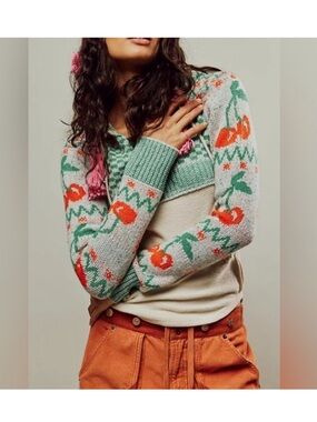 Free People We The Free Cherry Cola Sweater Hooded Thermal Long Sleeve